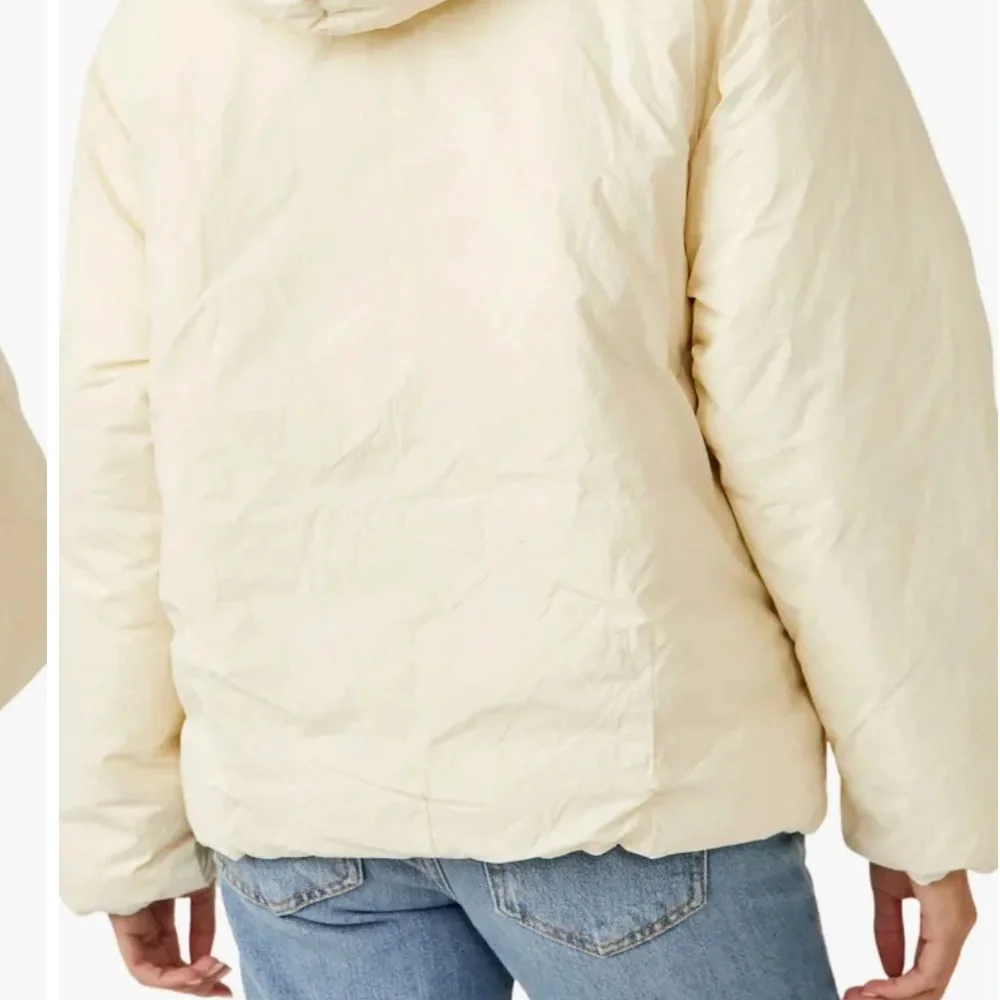 Free People Womens Winter Hooded Puffer Coat Cloud Dancer White Ivory Small - Picture 9 of 11
